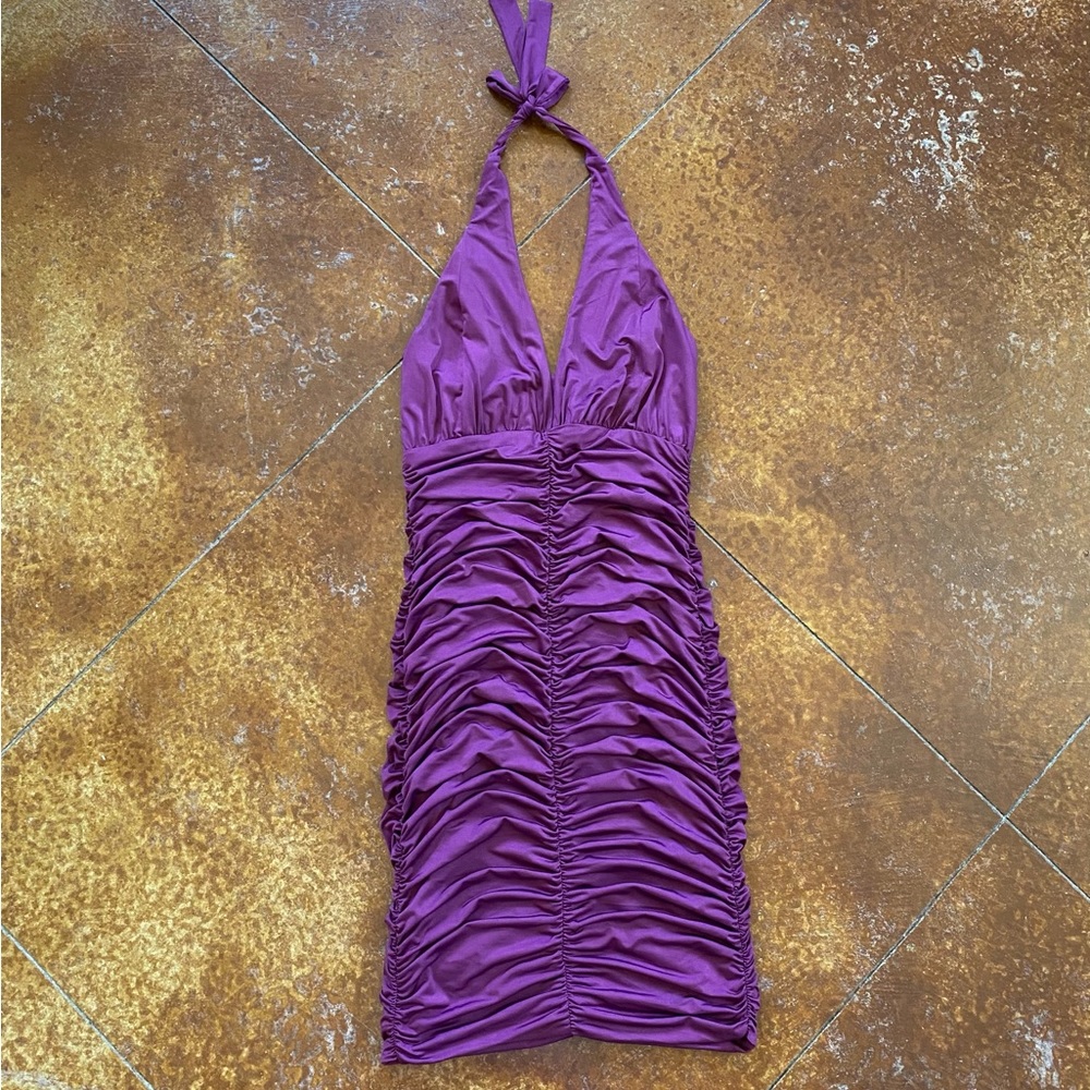 VENUS Ruched Body Con Dress XS Fuchsia - Picture 2 of 9